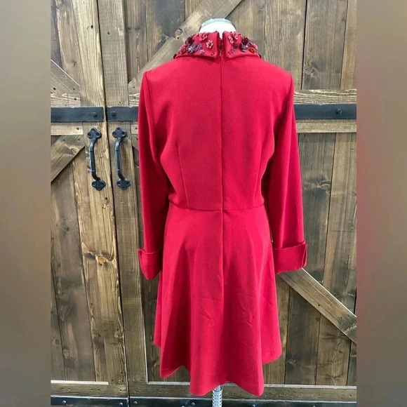 NEW Badgley Mischka Embellished Collar French Cuff Red Cocktail Dress Size 12 - Picture 8 of 9